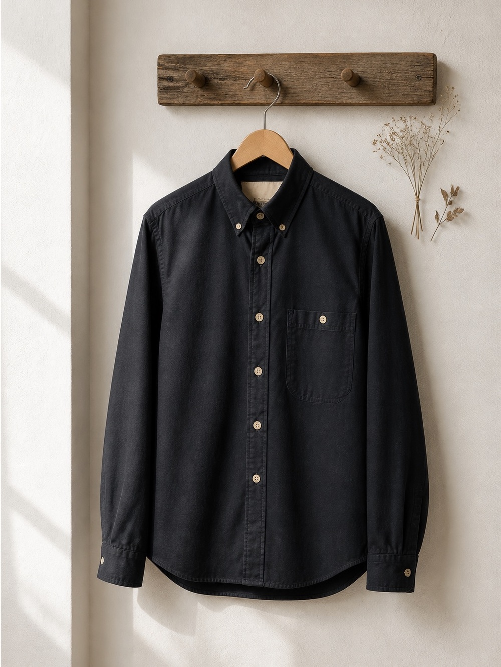 Red Head Men's Black Casual Button-Down Shirt with Chest Pocket